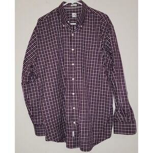 Peter Millar Mens Extra Large Plaid Button Down Shirt Burgundy White Long Sleeve